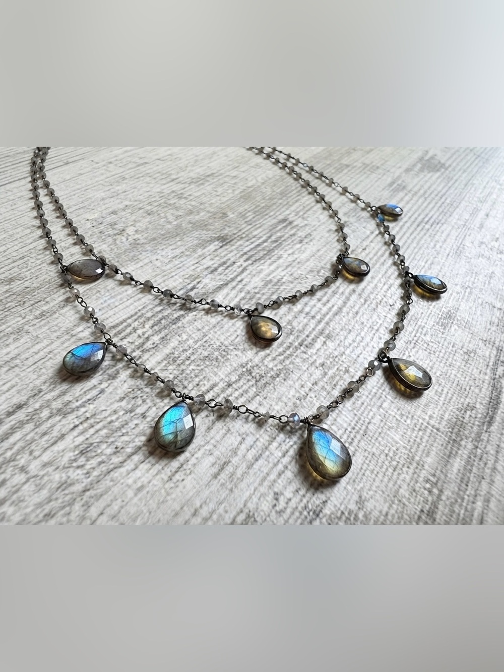 Vintage Boho 925 Sterling Silver Faceted Labradorite Station Layering Necklace - Picture 1 of 7